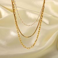 Fashion 18k Gold Stainless Steel Small Pearl Chain Three-layer Necklace Women main image 6