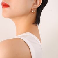 Fashionable Imitation Pearl C- Shaped Stud Earrings Girls Titanium Steel Plated 18k Gold sku image 2
