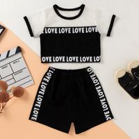 Fashion New Summer Casual Sports Solid Color Letters Printed Two-piece Children's Suit main image 3