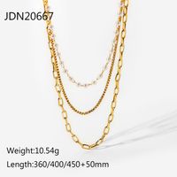 Fashion 18k Gold Stainless Steel Small Pearl Chain Three-layer Necklace Women sku image 1