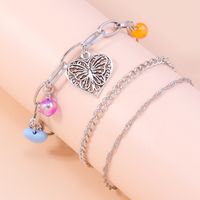 Fashion Ornament Sweet Cute Colorful Turquoise Hollow Heart Butterfly Bracelet Set main image 1