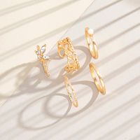 Fashion Retro Matte Metal Glossy Full Diamond Butterfly Twist Open-end Ring 5-piece Set main image 5