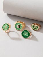 Simple Fashion Green Contrast Color Tai Chi Flower Grid Heart Shaped Ring 4-piece Set main image 2