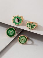 Simple Fashion Green Contrast Color Tai Chi Flower Grid Heart Shaped Ring 4-piece Set main image 4