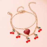 Fashion Ornament Sweet Cute Dripping Oil Heart Shaped Cherry Brace Lace Bracelet Set sku image 1
