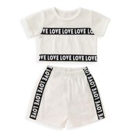 Fashion New Summer Casual Sports Solid Color Letters Printed Two-piece Children's Suit sku image 1