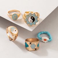 Fashion Contrast Color Appetizer Plum Blossom Drop Oil Ring Five-piece Set main image 3