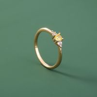 New Fashion Simple Flower Round Citrine Zircon Copper Ring main image 1