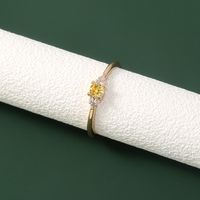 New Fashion Simple Flower Round Citrine Zircon Copper Ring main image 4