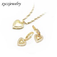 Fashion Heart-shaped Pendant Copper Necklace Earrings Set sku image 2