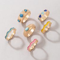 Fashion Cute Macaron Colored Heart Shaped 6-piece Ring Set Women main image 2