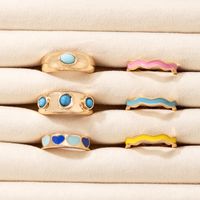 Fashion Cute Macaron Colored Heart Shaped 6-piece Ring Set Women main image 3
