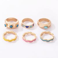 Fashion Cute Macaron Colored Heart Shaped 6-piece Ring Set Women main image 4