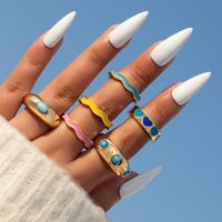 Fashion Cute Macaron Colored Heart Shaped 6-piece Ring Set Women sku image 1