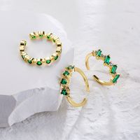 Simple 18k Gold Plated Micro Inlaid Green Open Adjustable Zircon Ring Female Bracelet main image 6
