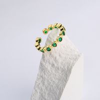Simple 18k Gold Plated Micro Inlaid Green Open Adjustable Zircon Ring Female Bracelet main image 2