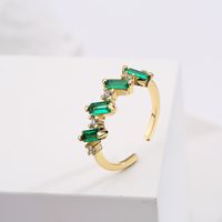 Simple 18k Gold Plated Micro Inlaid Green Open Adjustable Zircon Ring Female Bracelet main image 3