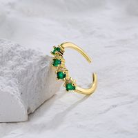 Simple 18k Gold Plated Micro Inlaid Green Open Adjustable Zircon Ring Female Bracelet main image 4