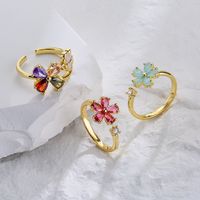 Mode Niedlich 18k Vergoldet Blumen Formte Zirkon Intarsien Offenen Ring Weiblich main image 6