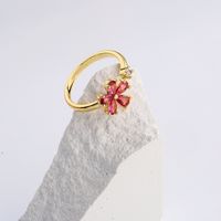 Anillo Abierto Con Incrustaciones De Circonita En Forma De Flor De 18k Chapado En Oro De Moda Para Mujer main image 3