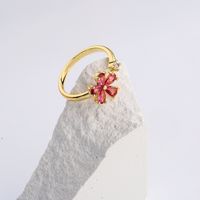 Fashion Cute 18k Gold Plated Flower-shaped Zircon Inlaid Open Ring Female main image 3