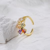 Fashion Cute 18k Gold Plated Flower-shaped Zircon Inlaid Open Ring Female main image 4