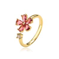 Fashion Cute 18k Gold Plated Flower-shaped Zircon Inlaid Open Ring Female sku image 1