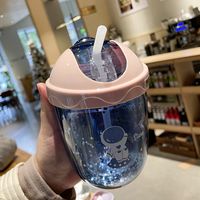 Spaceman Cute Plastic Double-layer Cup With Straw Creative Gift Handy Cup Large Capacity Children Gliding Lid Water Cup main image 5