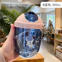 Spaceman Cute Plastic Double-layer Cup With Straw Creative Gift Handy Cup Large Capacity Children Gliding Lid Water Cup sku image 2