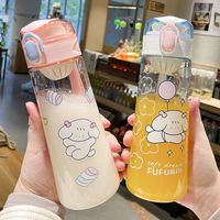 Fufu Dog Spring Fastener Plastic Water Cup Girl Student Portable Drop-resistant Cup main image 4