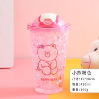 Cartoon Plastic Cup Cute Expression Printing Bounce Cup With Straw Girl Tumbler Ice Crushing Children Water Cup sku image 1