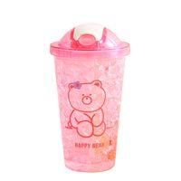 Cartoon Plastic Cup Cute Expression Printing Bounce Cup With Straw Girl Tumbler Ice Crushing Children Water Cup main image 4