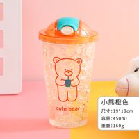 Cartoon Plastic Cup Cute Expression Printing Bounce Cup With Straw Girl Tumbler Ice Crushing Children Water Cup sku image 22