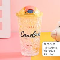 Cartoon Plastic Cup Cute Expression Printing Bounce Cup With Straw Girl Tumbler Ice Crushing Children Water Cup sku image 2