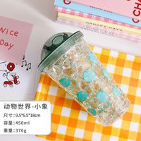 Cartoon Plastic Cup Cute Expression Printing Bounce Cup With Straw Girl Tumbler Ice Crushing Children Water Cup sku image 4