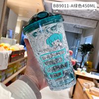 Cartoon Plastic Cup Cute Expression Printing Bounce Cup With Straw Girl Tumbler Ice Crushing Children Water Cup sku image 7