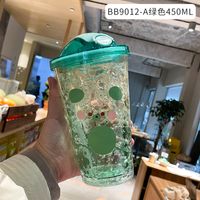 Cartoon Plastic Cup Cute Expression Printing Bounce Cup With Straw Girl Tumbler Ice Crushing Children Water Cup sku image 11