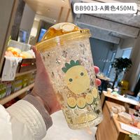 Cartoon Plastic Cup Cute Expression Printing Bounce Cup With Straw Girl Tumbler Ice Crushing Children Water Cup sku image 14