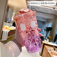 Cartoon Plastic Cup Cute Expression Printing Bounce Cup With Straw Girl Tumbler Ice Crushing Children Water Cup sku image 5