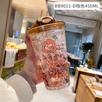 Cartoon Plastic Cup Cute Expression Printing Bounce Cup With Straw Girl Tumbler Ice Crushing Children Water Cup sku image 10