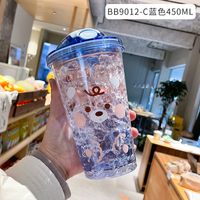 Cartoon Plastic Cup Cute Expression Printing Bounce Cup With Straw Girl Tumbler Ice Crushing Children Water Cup sku image 12