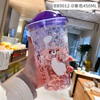 Cartoon Plastic Cup Cute Expression Printing Bounce Cup With Straw Girl Tumbler Ice Crushing Children Water Cup sku image 13