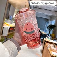 Cartoon Plastic Cup Cute Expression Printing Bounce Cup With Straw Girl Tumbler Ice Crushing Children Water Cup sku image 15