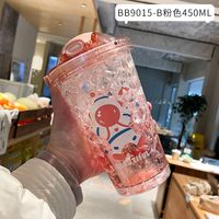 Cartoon Plastic Cup Cute Expression Printing Bounce Cup With Straw Girl Tumbler Ice Crushing Children Water Cup sku image 19