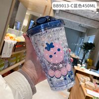 Cartoon Plastic Cup Cute Expression Printing Bounce Cup With Straw Girl Tumbler Ice Crushing Children Water Cup sku image 16