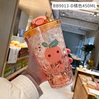 Cartoon Plastic Cup Cute Expression Printing Bounce Cup With Straw Girl Tumbler Ice Crushing Children Water Cup sku image 17