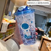 Cartoon Plastic Cup Cute Expression Printing Bounce Cup With Straw Girl Tumbler Ice Crushing Children Water Cup sku image 20