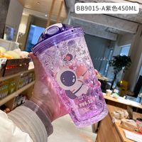 Cartoon Plastic Cup Cute Expression Printing Bounce Cup With Straw Girl Tumbler Ice Crushing Children Water Cup sku image 18
