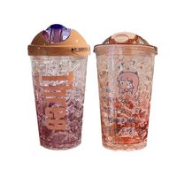 Summer Cartoon Young Girl Student Ice Cup Cold Drink Juice Cool Tumbler Double Layer Straw Cup main image 3
