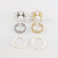 Fashion Female Simulated Pearl Creative Chain Spider Alloy Ring main image 3